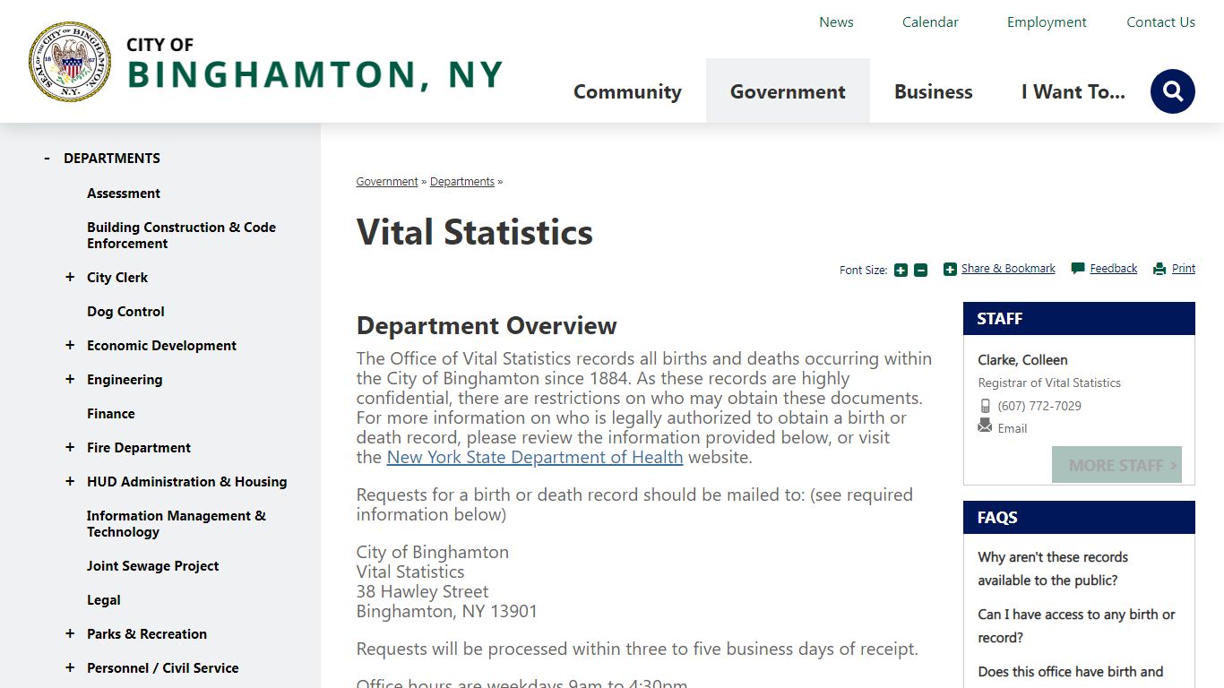 Vital Statistics | City of Binghamton New York